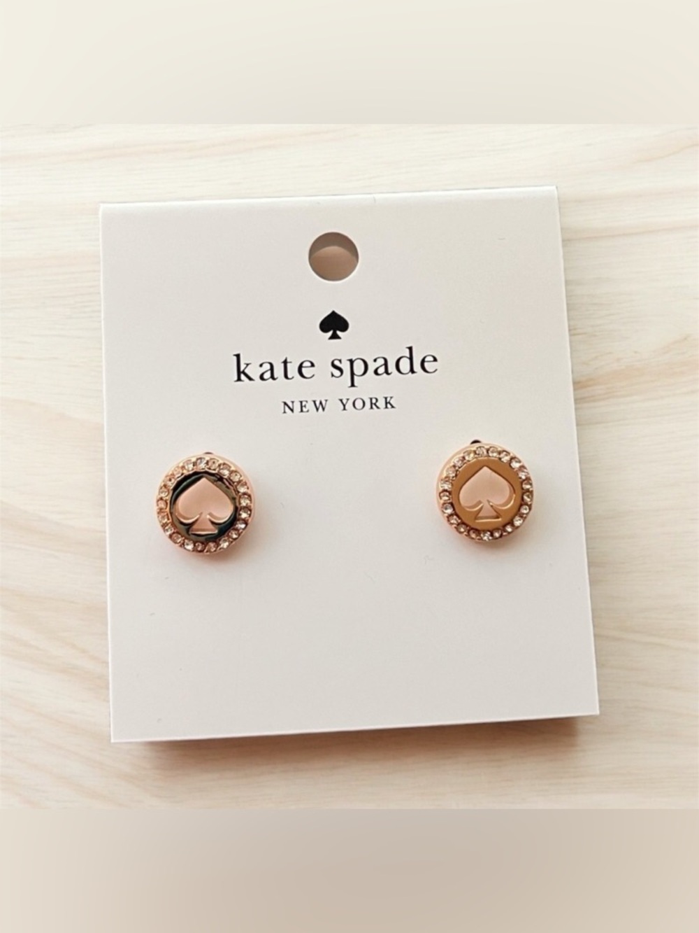 NEW kate spade Clear Rose Gold Spot The Spade Pave Halo Spade Studs O0RU2605